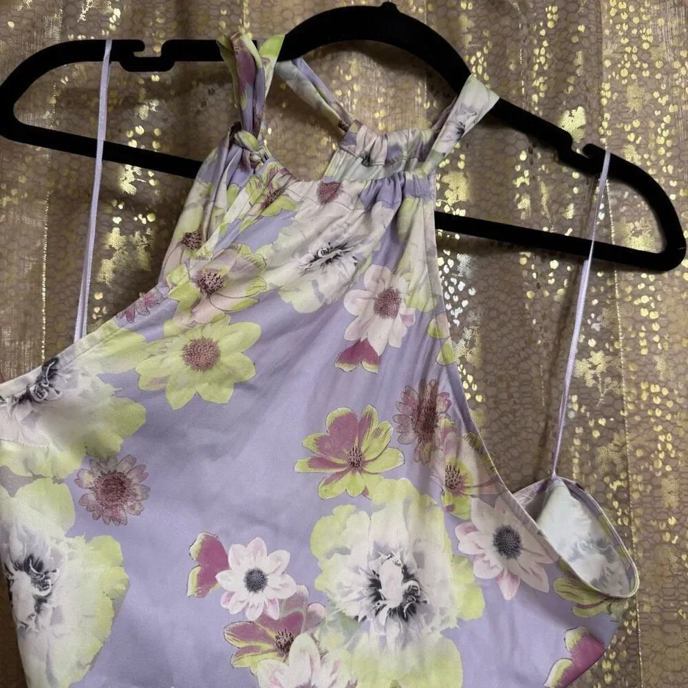 Free People Lavender One Shoulder Floral Silky Tie Shoulder Bodysuit Small NWOT